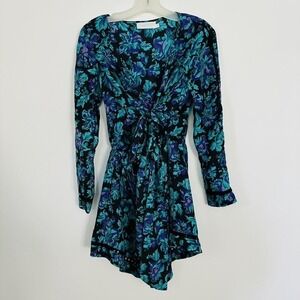 Zimmermann Romper‎ Womens 4 Blue Floral Long Sleeve One Piece Lace Trim Dressy